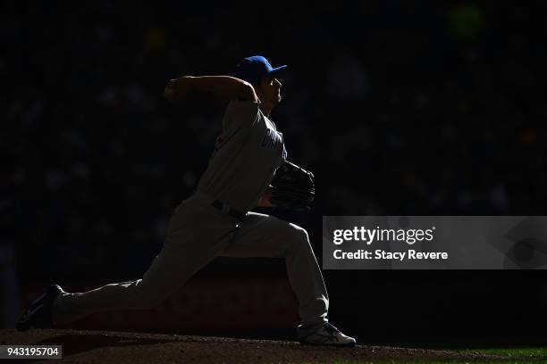Yu Darvish of the Chicago Cubs throws a pitch during the fifth inning of a game against the Milwaukee Brewers at Miller Park on April 7, 2018 in...