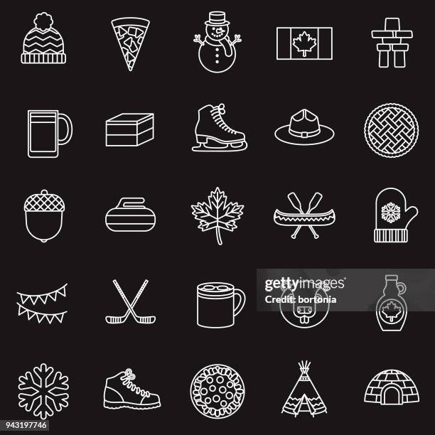 canada thin line icon set - hawaiian pizza stock illustrations