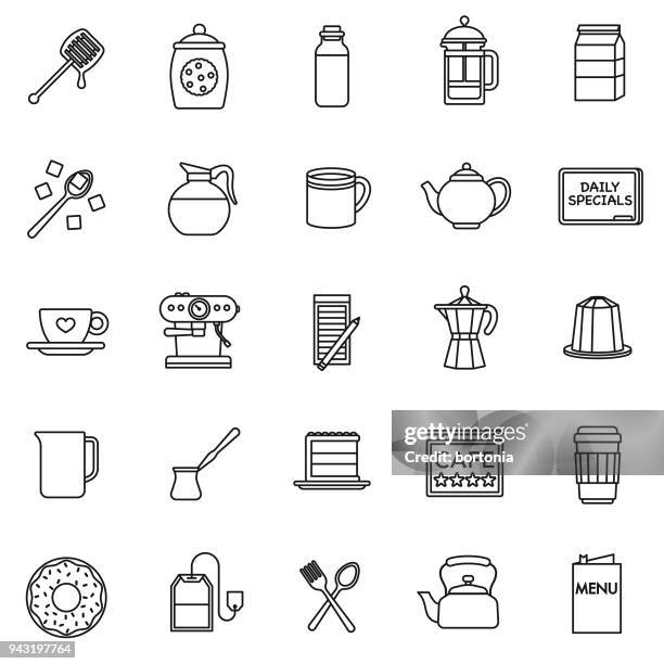 stockillustraties, clipart, cartoons en iconen met koffie dunne lijn icon set - pot met koekjes