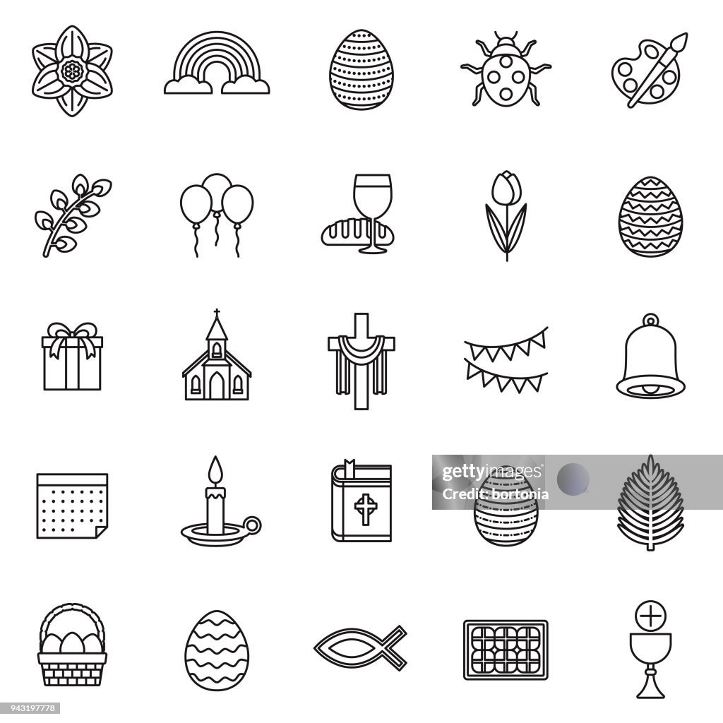 Easter Thin Line Icon Set