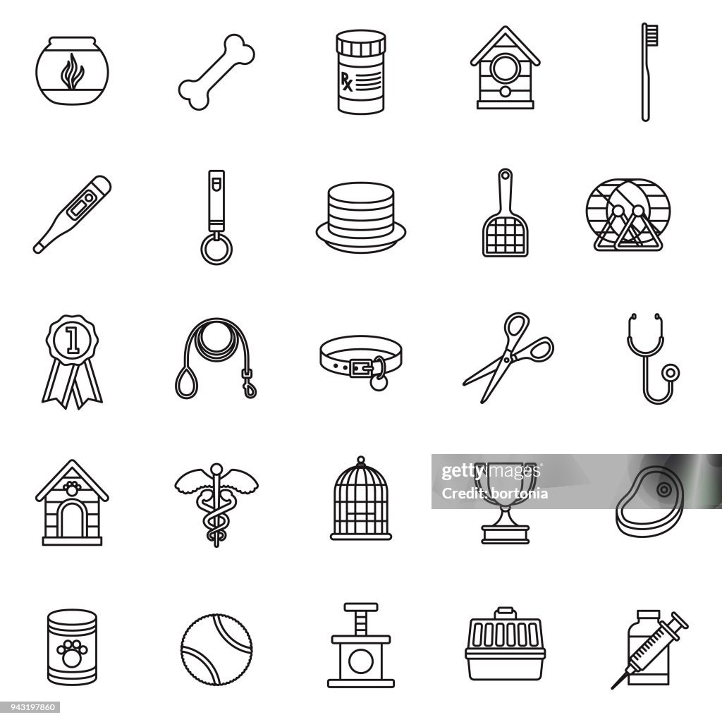 Pet Supplies Thin Line Icon Set