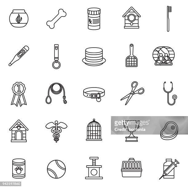 pet supplies thin line icon set - dog whistle stock illustrations
