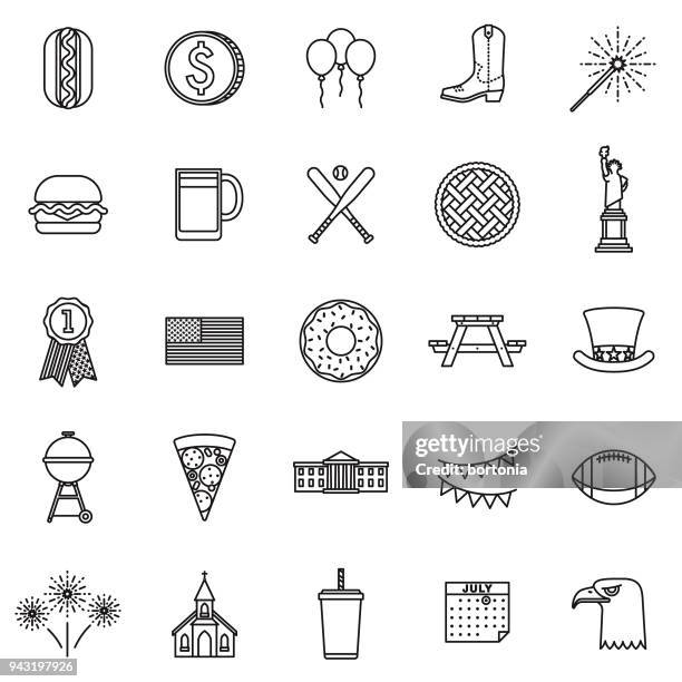 usa thin line icon set - baseball food stock illustrations