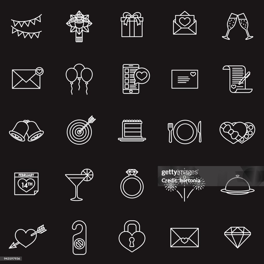 Día de San Valentín fino conjunto de iconos de línea