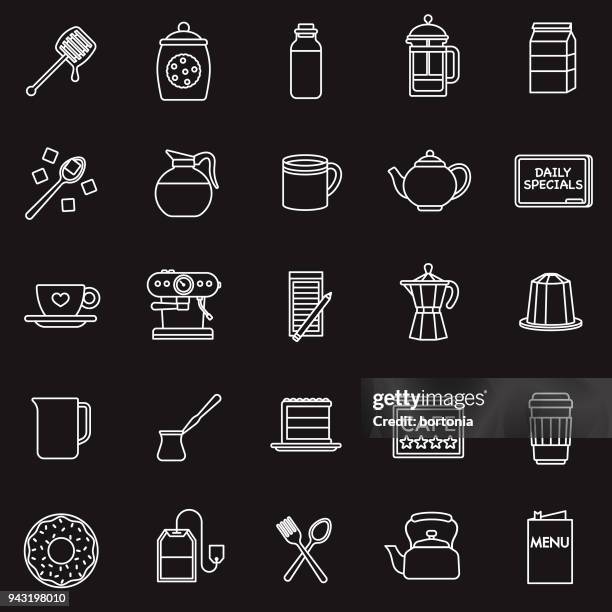 coffee thin line icon set - sugar measuring cup stock illustrations