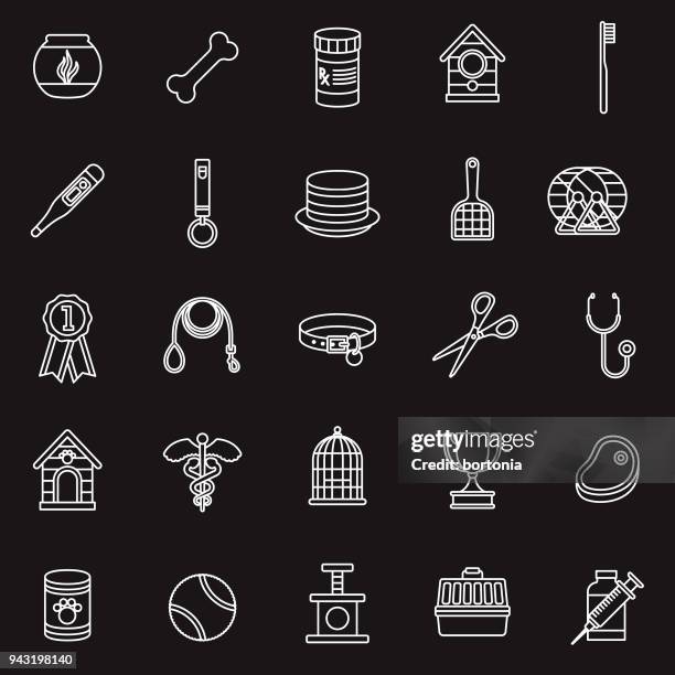 pet supplies thin line icon set - dog whistle stock illustrations