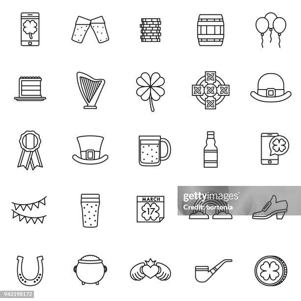 st. patrick's day thin line icon set - top hat icon stock illustrations