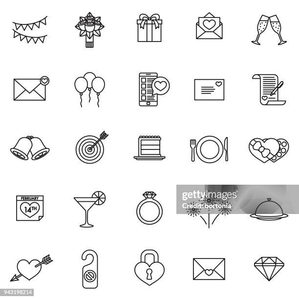 valentine's day thin line icon set - chocolate martini stock illustrations