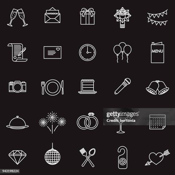 wedding thin line icon set - engagement ring clipart stock illustrations