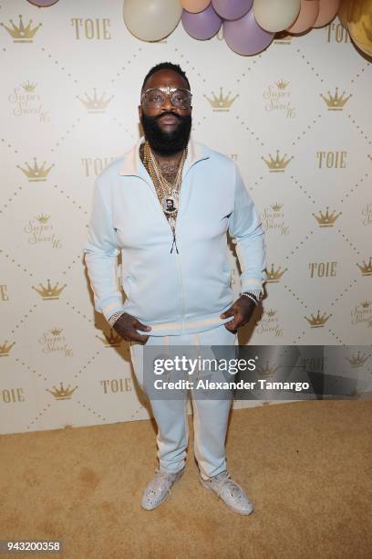 Rick Ross attends Toie's Royal Court: Super Sweet 16 at Versace Mansion on April 7, 2018 in Miami, Florida.