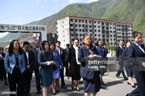 Thai princess Sirindhorn visits 5.12 Wenchuan earthquake relic on 07 April 2018 in Mianyang, Sichuan, China.