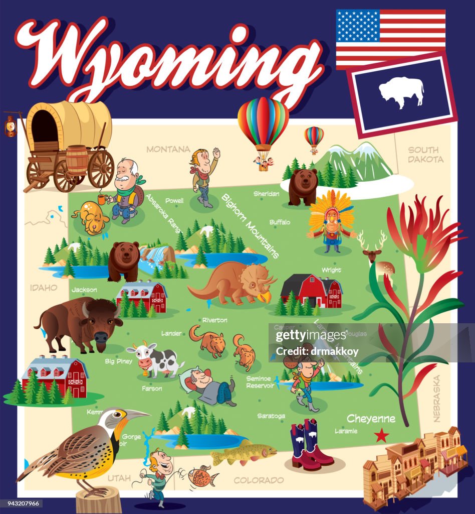 Cartoon Map of Wyoming