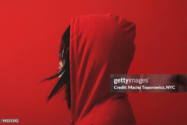 red on red - hooded shirt fotografías e imágenes de stock