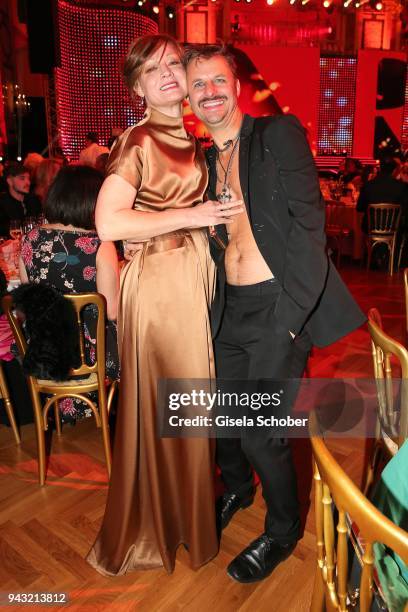 Marion Mitterhammer, Philipp Hochmair without shirt during the 29th ROMY award at Hofburg Vienna on April 7, 2018 in Vienna, Austria.