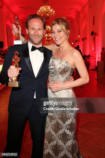 Producer Oliver Auspitz and Hilde Dalik with award during the 29th ROMY award at Hofburg Vienna on April 7, 2018 in Vienna, Austria.