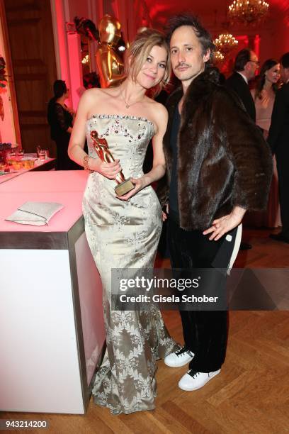 Hilde Dalik and her boyfriend Michael Ostrowski during the 29th ROMY award at Hofburg Vienna on April 7, 2018 in Vienna, Austria.