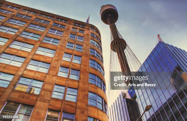 sydney tower viewed from below - apartment australia bildbanksfoton och bilder