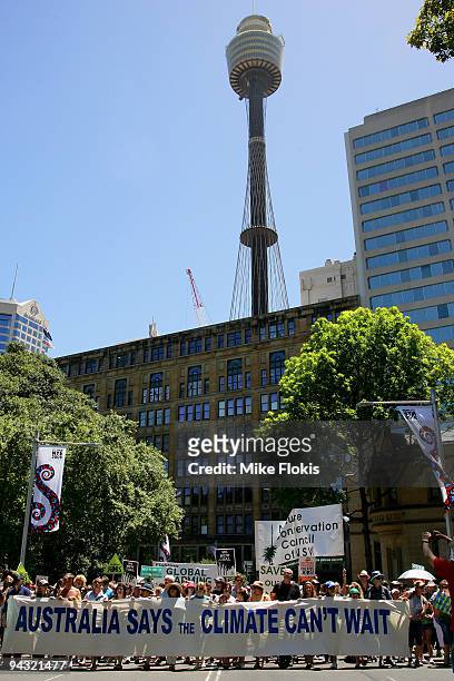 Protestors march during the Walk Against Warming in Martin Place on December 12, 2009 in Sydney, Australia. The national Walk Against Warming...