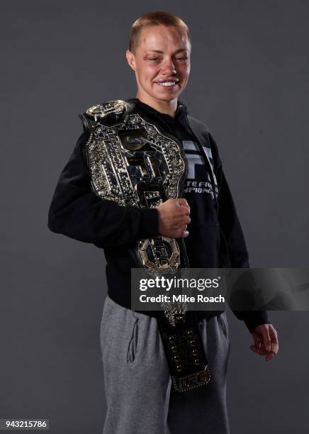 Rose Namajunas poses for a portrait backstage after her victory over Joanna Jedrzejczyk during the UFC 223 event inside Barclays Center on April 7,...