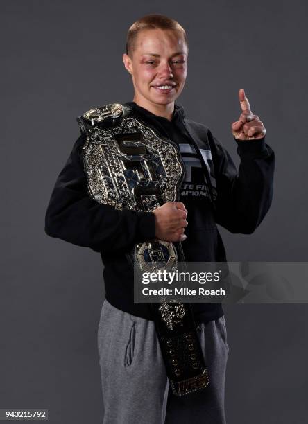 Rose Namajunas poses for a portrait backstage after her victory over Joanna Jedrzejczyk during the UFC 223 event inside Barclays Center on April 7,...