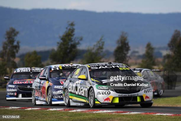 Craig Lowndes drives the Autobarn Lowndes Racing Holden Commodore ZB during race 2 for the Supercars Tasmania SuperSprint on April 8, 2018 in Hobart,...