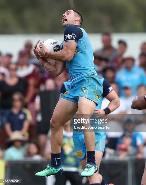 Michael Gordon of the Titans catches the ball during the round five NRL match between the Gold Coast Titans and the Manly Sea Eagles at Marley Brown...