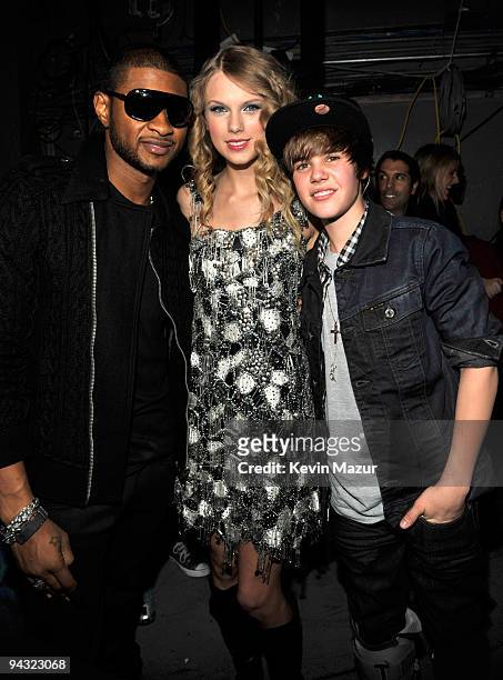 Usher, Taylor Swift and Justin Bieber attends Z100's Jingle Ball 2009 presented by H&M at Madison Square Garden on December 11, 2009 in New York City.