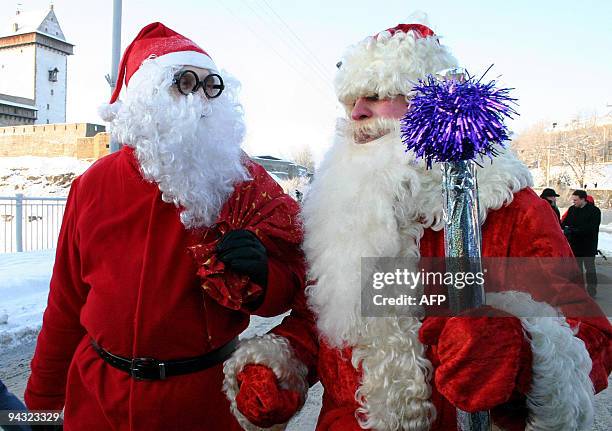 Santa Claus and his Russian counterpart Grandfather Frost meet on the Narva bridge to promote cross-border trade and travel between Russia and...