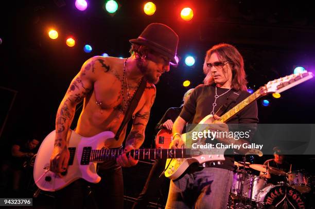 Musicians Dave Navarro and Steve Vai perform at Camp Freddy and Friends presented by Onitsuka Tiger at The Roxy Theatre on December 11, 2009 in...