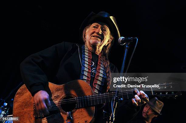 Willie Nelson performs at the grand opening of B.B. Kings Blues Club on December 11, 2009 in Las Vegas, Nevada.