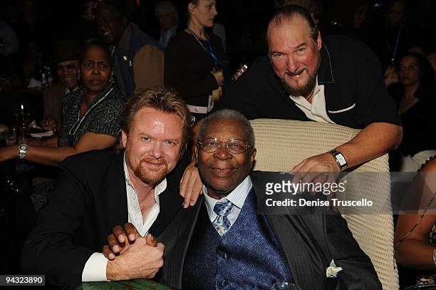 Lee Roy Parnell, B.B. King and Steve Cropper attend the grand opening of B.B. Kings Blues Club at The Mirage on December 11, 2009 in Las Vegas,...