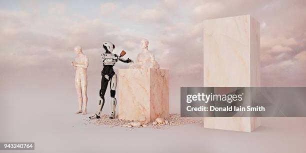 cyborg sculptor artist at work - sculpted body stock pictures, royalty-free photos & images