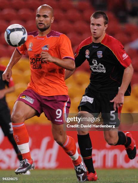 Sergio Van Dijk of the Roar controls the ball during the round 18 A-League match between the Brisbane Roar and Adelaide United at Suncorp Stadium on...