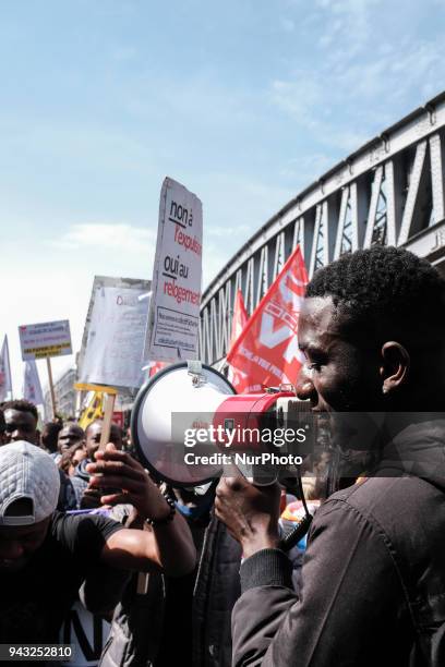 About 500 asylum seekers demonstrrate in Paris against the immigration bill of the Minister of interior, Gerard Collomb, in Paris on April 07...