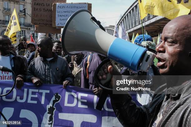 About 500 asylum seekers demonstrrate in Paris against the immigration bill of the Minister of interior, Gerard Collomb, in Paris on April 07...