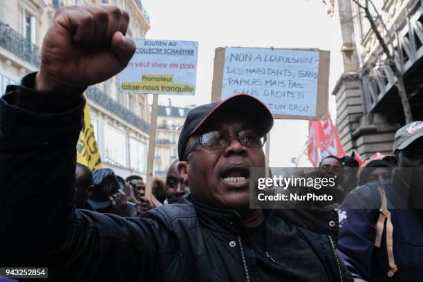 About 500 asylum seekers demonstrrate in Paris against the immigration bill of the Minister of interior, Gerard Collomb, in Paris on April 07...