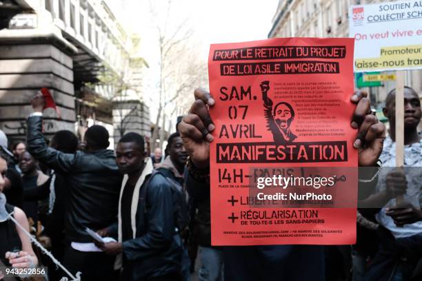 About 500 asylum seekers demonstrrate in Paris against the immigration bill of the Minister of interior, Gerard Collomb, in Paris on April 07...