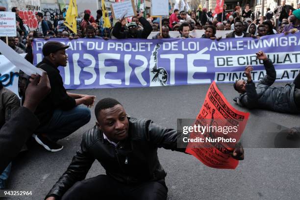 About 500 asylum seekers demonstrrate in Paris against the immigration bill of the Minister of interior, Gerard Collomb, in Paris on April 07...