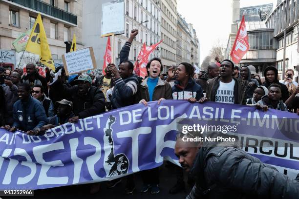 About 500 asylum seekers demonstrrate in Paris against the immigration bill of the Minister of interior, Gerard Collomb, in Paris on April 07...