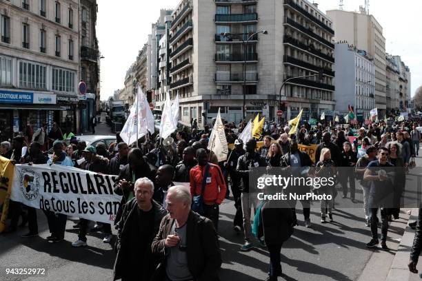 About 500 asylum seekers demonstrrate in Paris against the immigration bill of the Minister of interior, Gerard Collomb, in Paris on April 07...