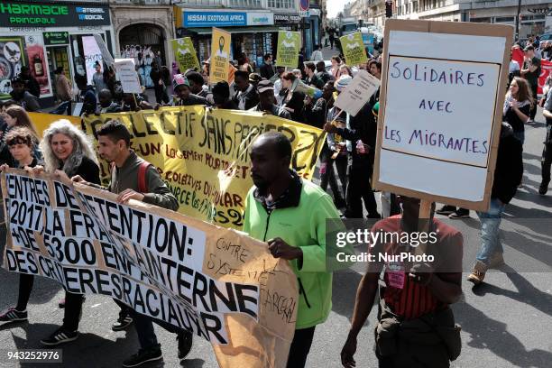 About 500 asylum seekers demonstrrate in Paris against the immigration bill of the Minister of interior, Gerard Collomb, in Paris on April 07...