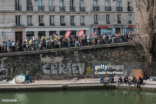 About 500 asylum seekers demonstrrate in Paris against the immigration bill of the Minister of interior, Gerard Collomb, in Paris on April 07...