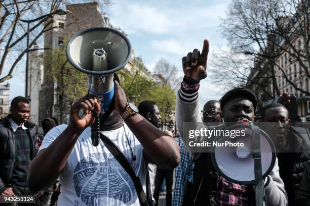 About 500 asylum seekers demonstrrate in Paris against the immigration bill of the Minister of interior, Gerard Collomb, in Paris on April 07...