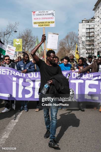 About 500 asylum seekers demonstrrate in Paris against the immigration bill of the Minister of interior, Gerard Collomb, in Paris on April 07...