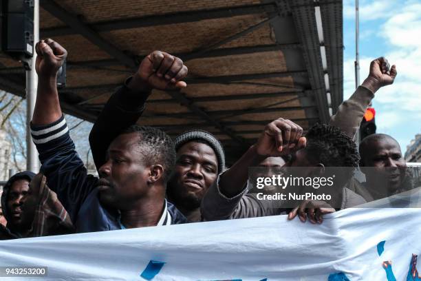 About 500 asylum seekers demonstrrate in Paris against the immigration bill of the Minister of interior, Gerard Collomb, in Paris on April 07...