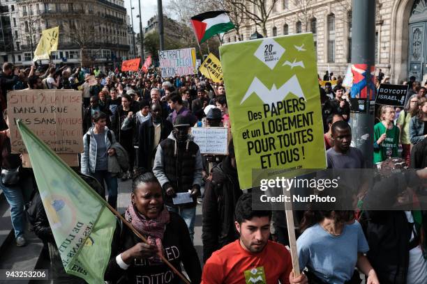 About 500 asylum seekers demonstrrate in Paris against the immigration bill of the Minister of interior, Gerard Collomb, in Paris on April 07...