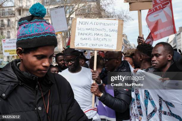 About 500 asylum seekers demonstrrate in Paris against the immigration bill of the Minister of interior, Gerard Collomb, in Paris on April 07...