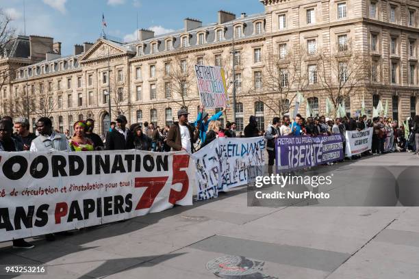 About 500 asylum seekers demonstrrate in Paris against the immigration bill of the Minister of interior, Gerard Collomb, in Paris on April 07...