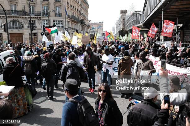 About 500 asylum seekers demonstrrate in Paris against the immigration bill of the Minister of interior, Gerard Collomb, in Paris on April 07...