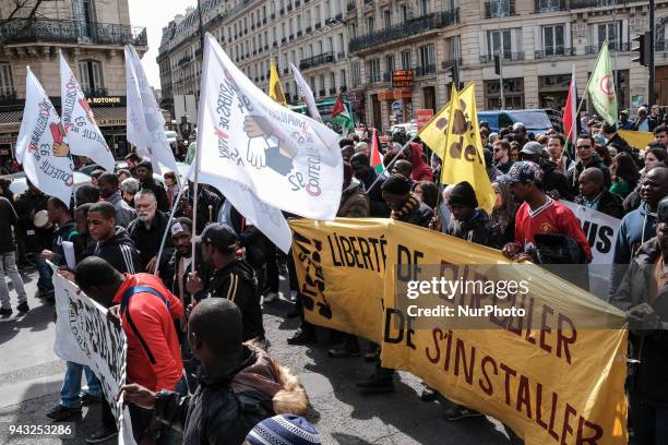 About 500 asylum seekers demonstrrate in Paris against the immigration bill of the Minister of interior, Gerard Collomb, in Paris on April 07...